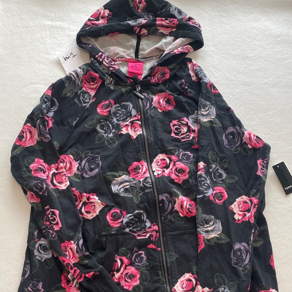 Betsey Johnson Hoodie with Pink and Black Roses